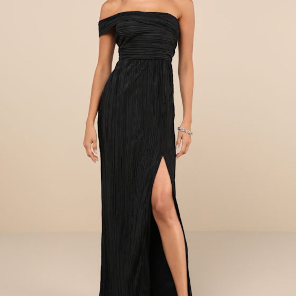 Lulus Poised Performance Black Plisse One-shoulder Maxi Dress - Size XXL